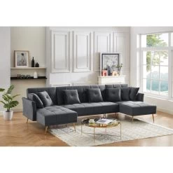 Canapé Panoramique AROMA Convertible En Velours Anthracite 6 Places 15 Canapé Panoramique AROMA Convertible En Velours Anthracite 6 Places -Canapé Rêve Promos Magasin canape aroma en velours anthracite version panoramique 7