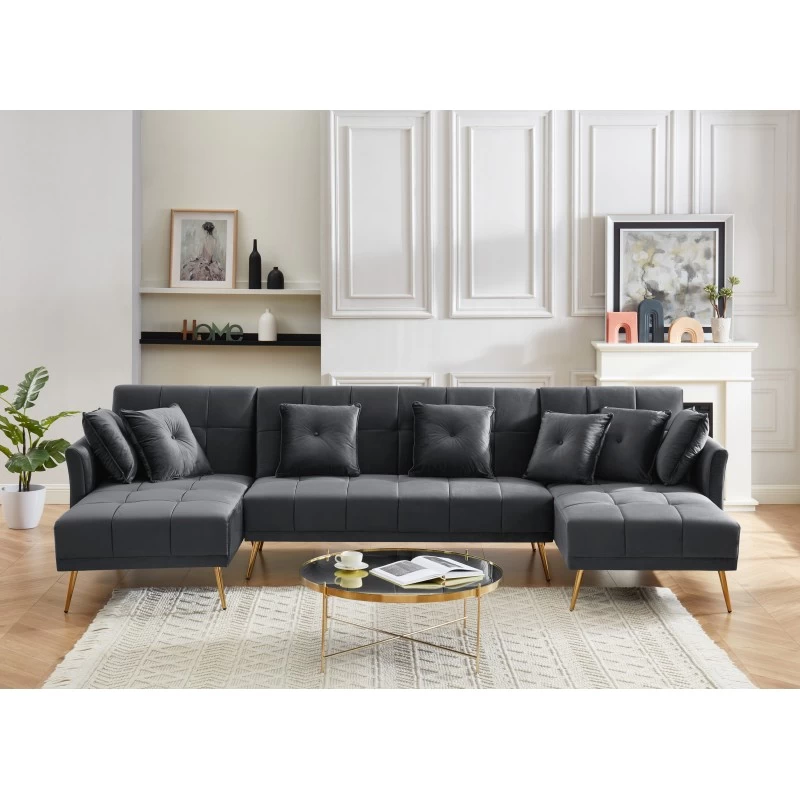 Canapé Panoramique AROMA Convertible En Velours Anthracite 6 Places 1 Canapé Panoramique AROMA Convertible En Velours Anthracite 6 Places