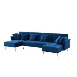 Canapé AROMA En Velours Bleu Version Panoramique -Canapé Rêve Promos Magasin canape aroma velours bleu forme en u 2