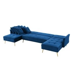 Canapé AROMA En Velours Bleu Version Panoramique -Canapé Rêve Promos Magasin canape aroma velours bleu forme en u 3