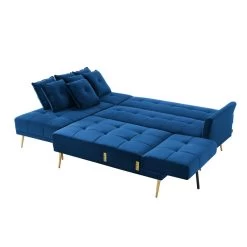 Canapé AROMA En Velours Bleu Version Panoramique -Canapé Rêve Promos Magasin canape aroma velours bleu forme en u 4