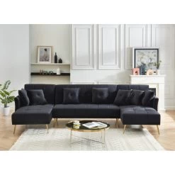 Canapé AROMA En Velours Noir Version Panoramique 11 Canapé AROMA En Velours Noir Version Panoramique -Canapé Rêve Promos Magasin canape aroma velours noir forme en u 2