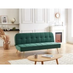 Banquette AROMA En Velours Vert 3 Places Convertible