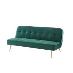 Banquette AROMA En Velours Vert 3 Places Convertible -Canapé Rêve Promos Magasin canape aroma velours vert banquette 5