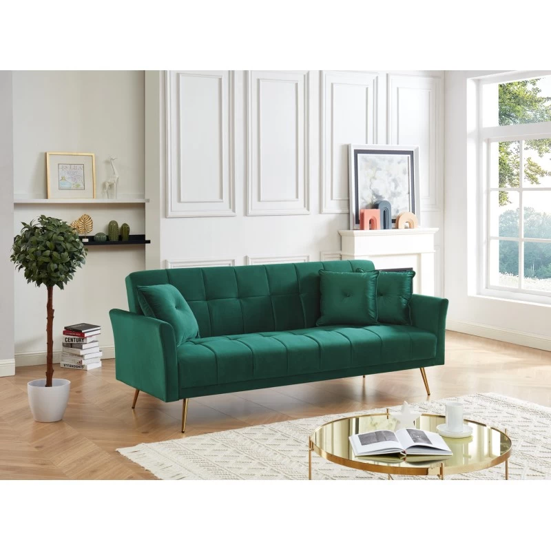 Canapé AROMA Droit Et Convertible En Velours Vert 1 Canapé AROMA Droit Et Convertible En Velours Vert