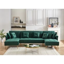 Canapé AROMA En Velours Vert Version Panoramique -Canapé Rêve Promos Magasin canape aroma velours vert forme en u 2