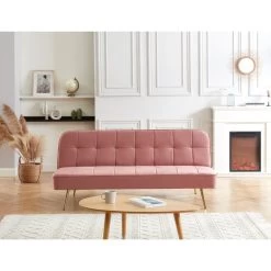Banquette AROMA En Velours Vieux Rose 3 Places Convertible -Canapé Rêve Promos Magasin canape aroma velours vieux rose banquette 5