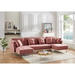 Canapé AROMA En Velours Vieux Rose Version Panoramique