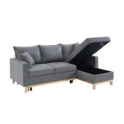 Canapé D'angle BOSTON Convertible Tissu Gris Chiné -Canapé Rêve Promos Magasin canape boston tissu gris chine angle convertible 4