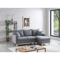 Canapé D'angle BOSTON Convertible Tissu Gris Chiné -Canapé Rêve Promos Magasin canape boston tissu gris chine angle convertible 7