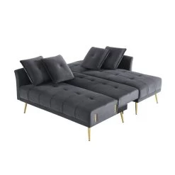 Canapé D'angle AROMA Convertible Velours Anthracite 4 Places -Canapé Rêve Promos Magasin canape d angle aroma convertible velours anthracite 4 places 3