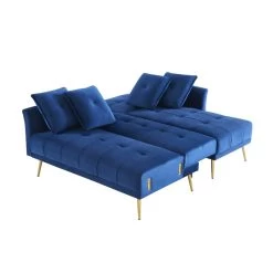 Canapé D'angle AROMA Convertible Velours Bleu 4 Places -Canapé Rêve Promos Magasin canape d angle aroma convertible velours bleu 4 places 3