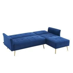 Canapé D'angle AROMA Convertible Velours Bleu 4 Places -Canapé Rêve Promos Magasin canape d angle aroma convertible velours bleu 4 places 4