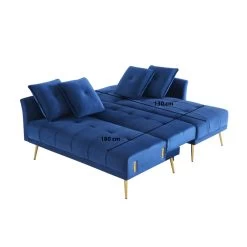 Canapé D'angle AROMA Convertible Velours Bleu 4 Places -Canapé Rêve Promos Magasin canape d angle aroma convertible velours bleu 4 places 8