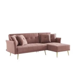 Canapé D'angle AROMA Convertible Velours Rose 4 Places -Canapé Rêve Promos Magasin canape d angle aroma convertible velours rose 4 places 2