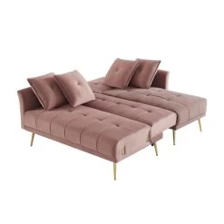 Canapé D'angle AROMA Convertible Velours Rose 4 Places -Canapé Rêve Promos Magasin canape d angle aroma convertible velours rose 4 places 3