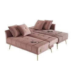 Canapé D'angle AROMA Convertible Velours Rose 4 Places -Canapé Rêve Promos Magasin canape d angle aroma convertible velours rose 4 places 8