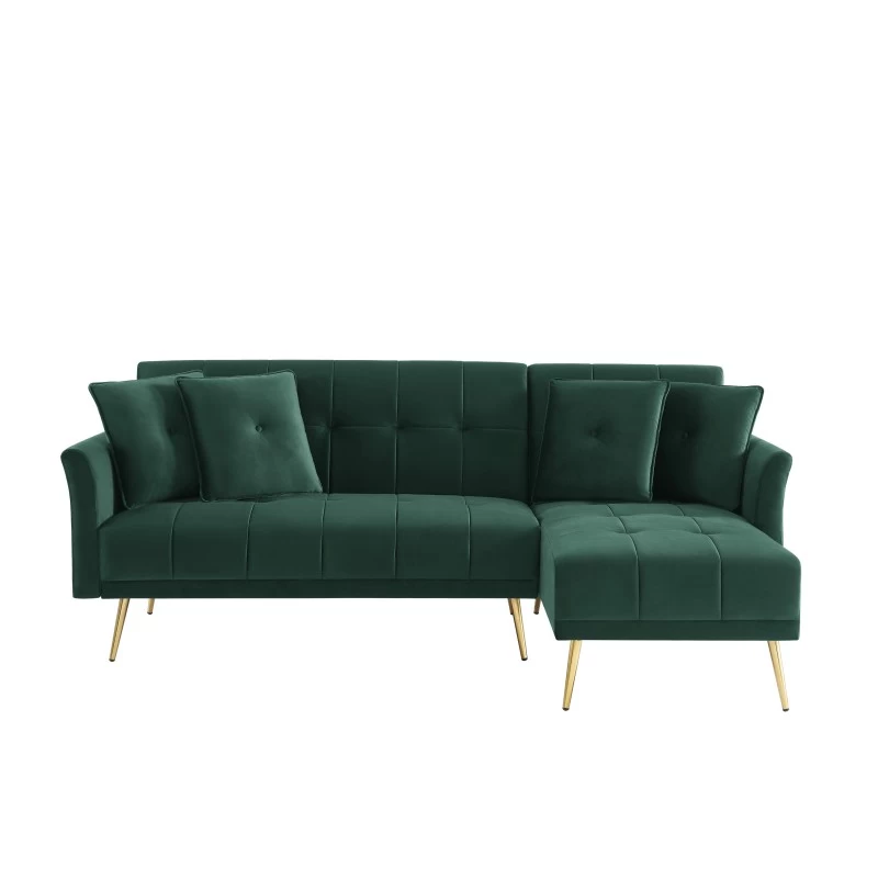 Canapé D'angle AROMA Convertible Velours Vert 4 Places 2 Canapé D'angle AROMA Convertible Velours Vert 4 Places – Image 2