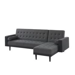 Canapé D'angle LUXURY Convertible Tissu Anthracite Et PU Noir 4 Places -Canapé Rêve Promos Magasin canape d angle luxury convertible tissu noir 4 places 2