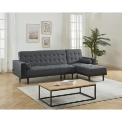 Canapé D'angle LUXURY Convertible Tissu Anthracite Et PU Noir 4 Places -Canapé Rêve Promos Magasin canape d angle luxury convertible tissu noir 4 places 7