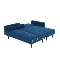 Canapé D'angle LUXURY Convertible Velours Bleu 4 Places -Canapé Rêve Promos Magasin canape d angle luxury convertible velours bleu 4 places 4