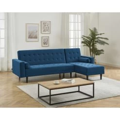 Canapé D'angle LUXURY Convertible Velours Bleu 4 Places -Canapé Rêve Promos Magasin canape d angle luxury convertible velours bleu 4 places 7