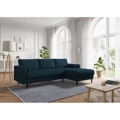 Canapé D'angle MAEL Cacharel En Tissu Bleu Foncé Fixe -Canapé Rêve Promos Magasin canape d angle mael cacharel tissu bleu fonce 3 places 4