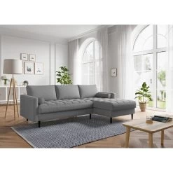 Canapé D'angle MAEL Cacharel En Tissu Gris Chiné Fixe -Canapé Rêve Promos Magasin canape d angle mael cacharel tissu gris chine 3 places 4