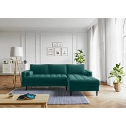 Canapé D'angle MAEL Cacharel En Velours Bleu Atlantique Fixe