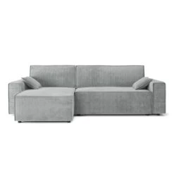 Canapé D'angle MARIUS Convertible Velours Côtelé Gris -Canapé Rêve Promos Magasin canape d angle marius convertible velours cotele gris 1