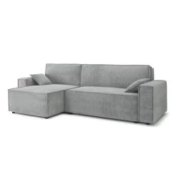 Canapé D'angle MARIUS Convertible Velours Côtelé Gris -Canapé Rêve Promos Magasin canape d angle marius convertible velours cotele gris 2