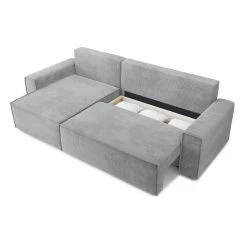 Canapé D'angle MARIUS Convertible Velours Côtelé Gris -Canapé Rêve Promos Magasin canape d angle marius convertible velours cotele gris 4