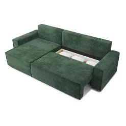 Canapé D'angle MARIUS Convertible Velours Côtelé Vert -Canapé Rêve Promos Magasin canape d angle marius convertible velours cotele vert 4 places 4