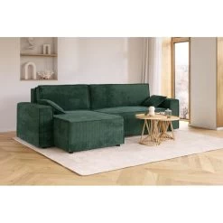 Canapé D'angle MARIUS Convertible Velours Côtelé Vert -Canapé Rêve Promos Magasin canape d angle marius convertible velours cotele vert 4 places 6