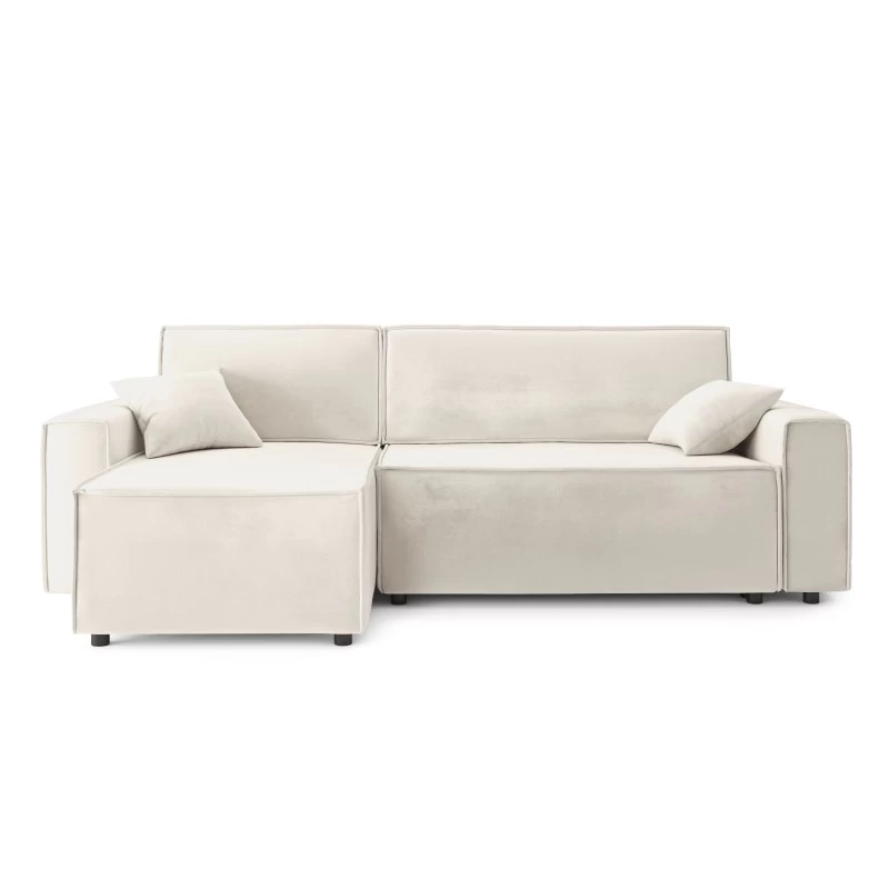 Canapé D'angle MIRA Convertible Et Réversible Velours Beige 2 Canapé D'angle MIRA Convertible Et Réversible Velours Beige – Image 2