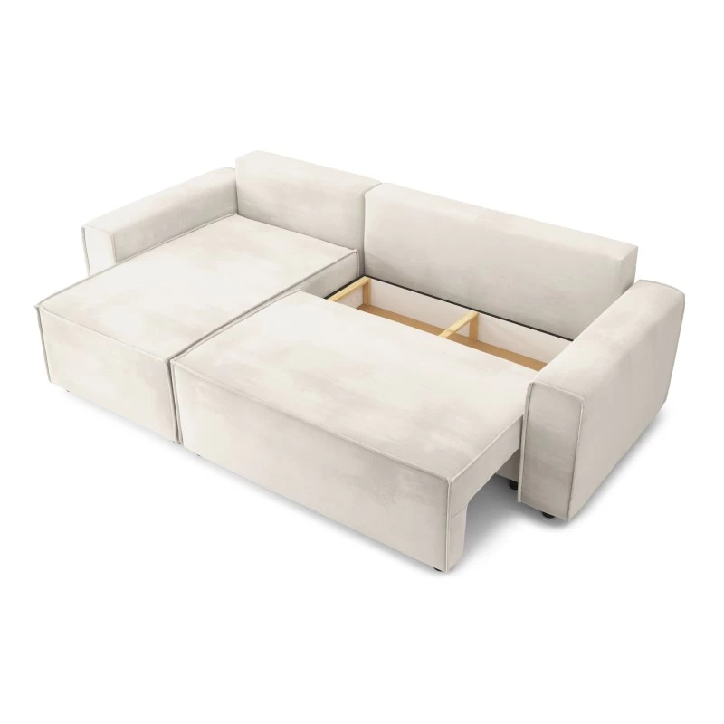 Canapé D'angle MIRA Convertible Et Réversible Velours Beige 5 Canapé D'angle MIRA Convertible Et Réversible Velours Beige – Image 5