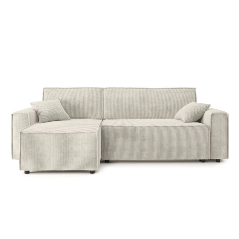 Canapé D'angle MIRA Convertible Et Réversible Velours Côtelé Beige 4 Places 2 Canapé D'angle MIRA Convertible Et Réversible Velours Côtelé Beige 4 Places – Image 2