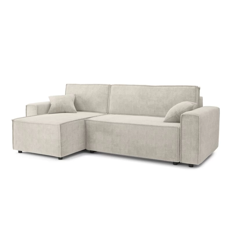 Canapé D'angle MIRA Convertible Et Réversible Velours Côtelé Beige 4 Places 3 Canapé D'angle MIRA Convertible Et Réversible Velours Côtelé Beige 4 Places – Image 3