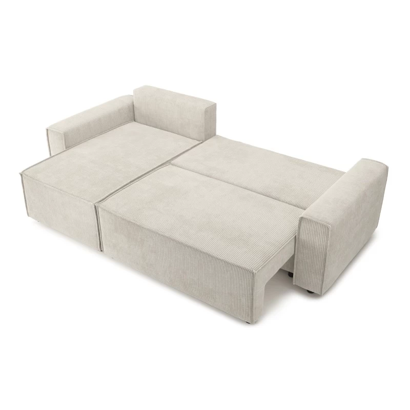 Canapé D'angle MIRA Convertible Et Réversible Velours Côtelé Beige 4 Places 4 Canapé D'angle MIRA Convertible Et Réversible Velours Côtelé Beige 4 Places – Image 4