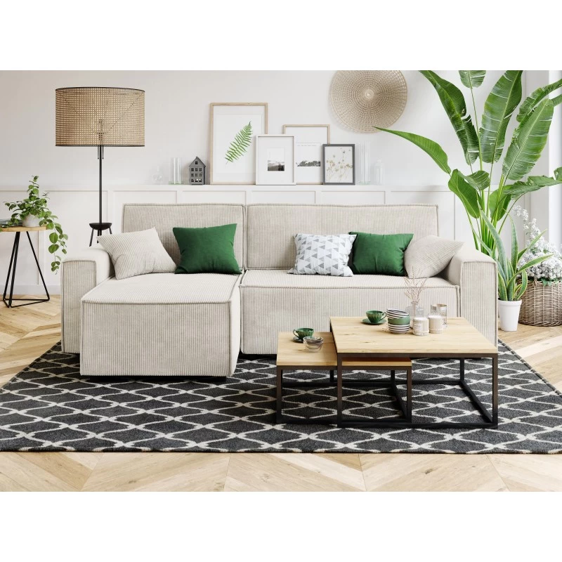 Canapé D'angle MIRA Convertible Et Réversible Velours Côtelé Beige 4 Places 1 Canapé D'angle MIRA Convertible Et Réversible Velours Côtelé Beige 4 Places