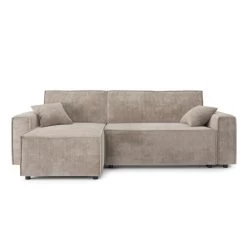 Canapé D'angle MIRA Convertible Et Réversible Velours Côtelé Grège -Canapé Rêve Promos Magasin canape d angle mira convertible et reversible velours cotele grege 1