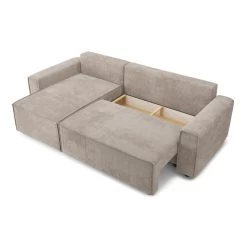 Canapé D'angle MIRA Convertible Et Réversible Velours Côtelé Grège -Canapé Rêve Promos Magasin canape d angle mira convertible et reversible velours cotele grege 4