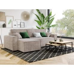 Canapé D'angle MIRA Convertible Et Réversible Velours Côtelé Grège -Canapé Rêve Promos Magasin canape d angle mira convertible et reversible velours cotele grege 6