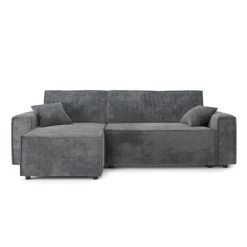 Canapé D'angle MIRA Convertible Et Réversible Velours Côtelé Gris Souris -Canapé Rêve Promos Magasin canape d angle mira convertible et reversible velours cotele gris 1