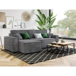 Canapé D'angle MIRA Convertible Et Réversible Velours Côtelé Gris Souris -Canapé Rêve Promos Magasin canape d angle mira convertible et reversible velours cotele gris 6