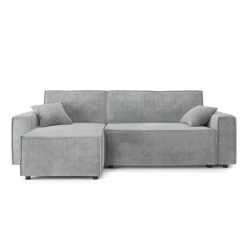 Canapé D'angle MIRA Convertible Et Réversible Velours Côtelé Gris Clair -Canapé Rêve Promos Magasin canape d angle mira convertible et reversible velours cotele gris clair 1