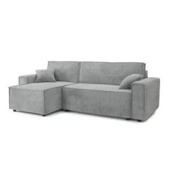 Canapé D'angle MIRA Convertible Et Réversible Velours Côtelé Gris Clair -Canapé Rêve Promos Magasin canape d angle mira convertible et reversible velours cotele gris clair 2