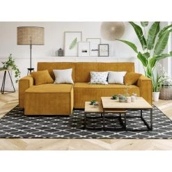 Canapé D'angle MIRA Convertible Et Réversible Velours Côtelé Moutarde