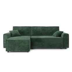 Canapé D'angle MIRA Convertible Et Réversible Velours Côtelé Vert -Canapé Rêve Promos Magasin canape d angle mira convertible et reversible velours cotele vert 1