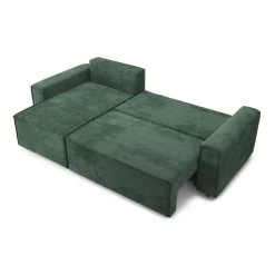 Canapé D'angle MIRA Convertible Et Réversible Velours Côtelé Vert -Canapé Rêve Promos Magasin canape d angle mira convertible et reversible velours cotele vert 3